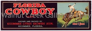 Florida Fruit Crate Label Fine Art Print, Cowboy, approx 13.8" x 4.7" 12876 - Picture 1 of 1