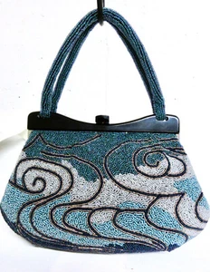 BOLSO DE MANO DE NOCHE de boda elegante vintage verde azulado aguamarina bronce con cuentas - Imagen 1 de 10