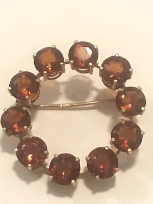 Broche prendedor antiguo de piedras preciosas de citrino corona redonda de oro de 18 quilates de 6 quilates Foto 1 de 4