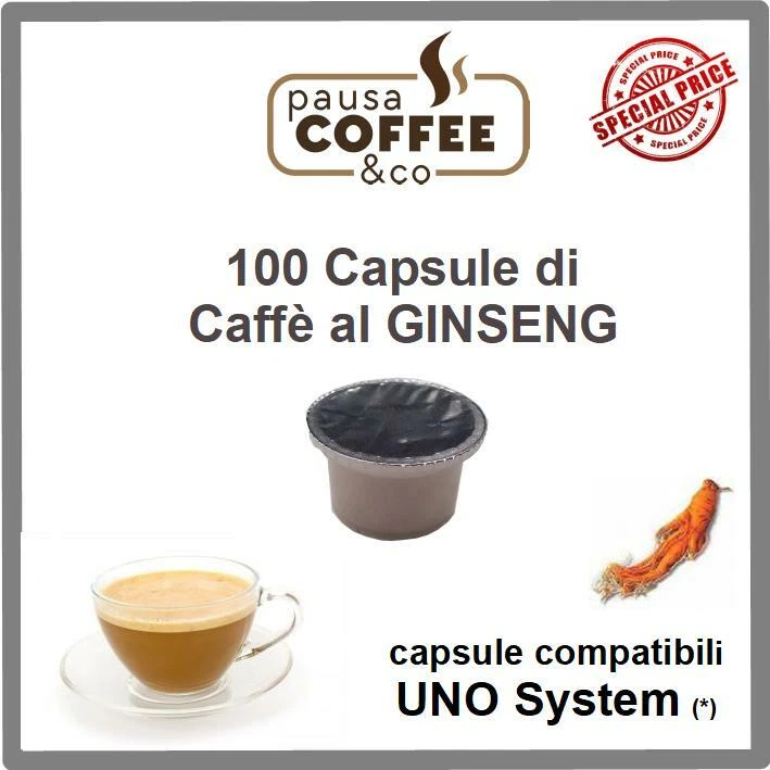 PAUSACOFFEE 100 capsule cialde CAFFE' AL GINSENG compatibili UNO SYSTEM
