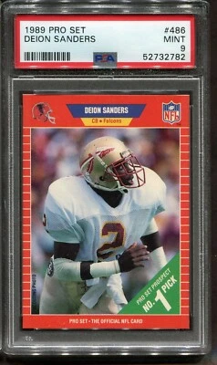 Juego profesional 1989 #486 Deion Sanders RC PSA 9 +++ looks GEM HOF Atlanta Falcons Foto 1 de 2