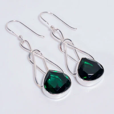 Pendientes étnicos hechos a mano de plata de ley 925 con piedras preciosas de diopsido de cromo 2,2" p653 Foto 1 de 4