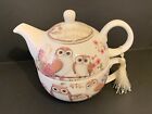 Summer River Stackable Porcelain Three-Pc Tea Set for One With Springtime Owls 