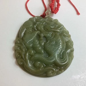Green One Sided Jadeite Serpent Translucent Pendant - Picture 1 of 13