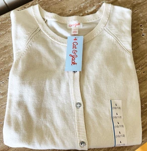 Cat & Jack Girl's Size Lg (10-12) Button Front Cardigan Sweater Cream - Picture 1 of 3