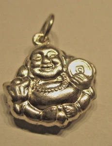 STERLING SILVER VINTAGE CHARM BRACELET CHARM HEAVY CAST FAT JOLLY BUDDHA - Picture 1 of 1