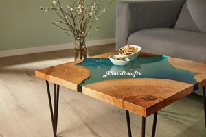 Handcrafted Live Edge Wood & blue Epoxy Resin River Table – Modern Rustic Table - Picture 1 of 8