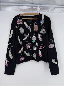 Michael Simon Heels/Purses Embroidered Sweater Colorful Cardigan Size Large - Picture 1 of 7