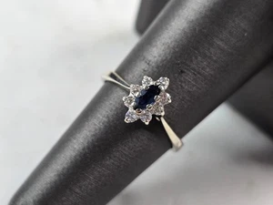 Anillo vintage de diamantes con zafiro de oro blanco de 14 quilates para mujer 2,4 g #E7046 - Imagen 1 de 6