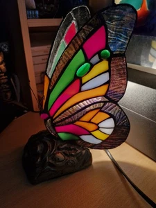 Lampe À Poser Vintage Forme Papillon Style Tiffany Vitraux TBE - Foto 1 di 11