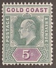 Gold Coast 1902, 5s. Green & Mauve Stamp Mh