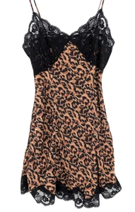 Rare VTG 90s Y2K Victorias Secret Silk Babydoll Leopard Lace Trim Slip Dress XS - Picture 1 of 7