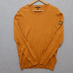 Belstaff Crewneck Sweater Mens XL/XXL Lightweight Knit Cotton Logo Patch Orange - Picture 1 of 12