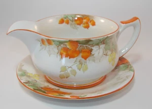 Vintage Shelley Winter Cherry Gravy Jug Or Sauce Boat & Saucer c1930s VGC - Picture 1 of 13