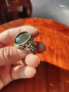 Collect Miao Silver (Blue Amber) Temperature change inlaid oval Ring - Picture 1 of 6