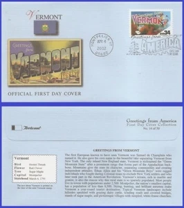 USA6 #3605 U/A FLEETWOOD FDC Vermont Greetings from America - Imagen 1 de 1