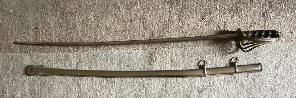 古董美国军官军刀剑带鞘刻名,德国制造 — 第 1/4 张图片