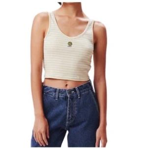 Obey Sunny yellow stripe tank with embroidered sun size medium NWT - Picture 1 of 10
