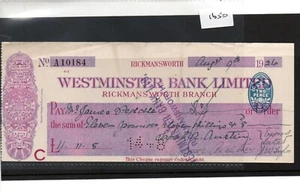 CHEQUE - CH1650 - USED -1926- Westminster Bank, Rickmansworth - Picture 1 of 1