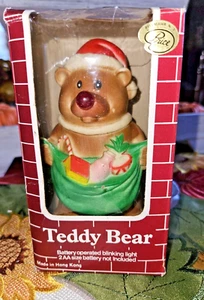 Vintage 70's Price Rubber Blinking Nose Teddy Bear Christmas Deco Hong Kong-NIB - Picture 1 of 6