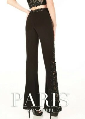 Mon Cheri Paris ARTSY Black Jersey Women's Flare pants Size 0 Embellished #CB2 - Image 1 of 4