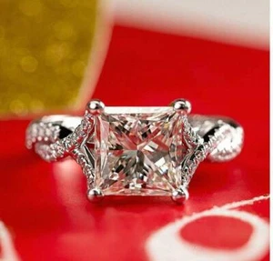 Anillo de compromiso de boda de diamantes simulado de corte princesa de 4 quilates plata esterlina 925 - Imagen 1 de 6