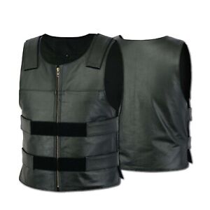 Mens Bullet Proof Real Leather Motorcycle Vest for Bikers Tactical waistcoat