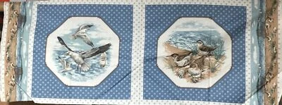 Shore Birds Collection Cranston Fabric Panel Beach Blues Browns 17 x45" - Image 1 of 4