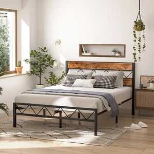 Vecelo Twin/Full/Queen Size Bed Frame Metal Platform with Wooden Headboard - Picture 1 of 23