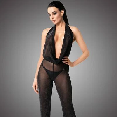 NOIR HANDMADE Luminara Jumpsuit Tüll Mesh Schwarz Semi-Transparent CLUBWEAR - Bild 1 von 4