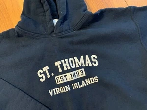 St Thomas Virgin Islands kids HOODED SWEATSHIRT Gildan blue vtg hoodie L 8 9 10 - Picture 1 of 2