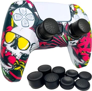PS5 Controller Skin | Silicone Protector Cover Cyberpunk Skin + 8 Grip Caps - Picture 1 of 4