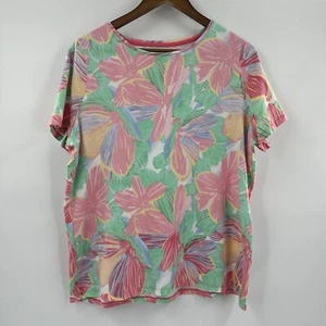 Talbots Top Shirt Womens 2x Petite Pink Floral Pastel Casual Tropical Resort - Picture 1 of 11