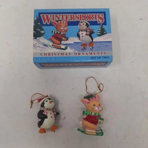 Vintage Winter Sports 1987 Christmas Ornaments Plastic Penguin Bunny Hanging  - Picture 1 of 8