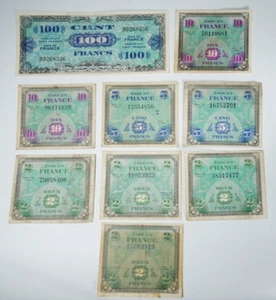 Lot of 9 FRANCE Military Payment Certificates 1944 - Picture 1 of 10