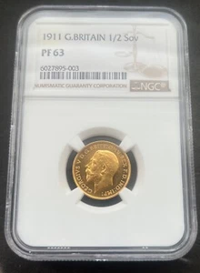 1911 George V Gold Proof Half Sovereign NGC PF63 - Picture 1 of 2