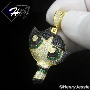 925 STERLING SILVER ICY CZ GOLD PLATED THE POWERPUFF GIRLS BUTTERCUP PENDANT*511 - Picture 1 of 5