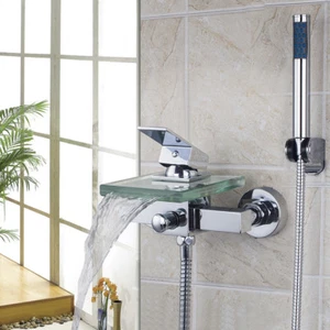 Chrome Brass Single Level Wall Mounted Bathroom Basin Sink Taps Mixer - Bild 1 von 9