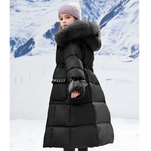 Kids Girls Winter Coat Hooded Faux Fur Parka School Jacket Outwear Padded Jacket - Picture 1 of 40