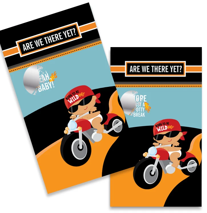 Motocicleta Bebé Niño Hispano - Baby Shower Juego Rasguño Pack Foto 1 de 1