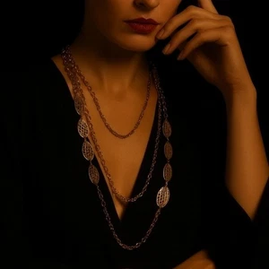 VINTAGE 80s GOLD TONE LONG STATION NECKLACE OVAL TEXTURED LINKS 60” RUNWAY LAYER - Picture 1 of 7