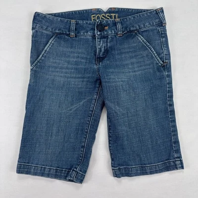 Bermudas vaqueras para mujer Fossil azules tiro medio algodón elástico talla 6 Foto 1 de 4