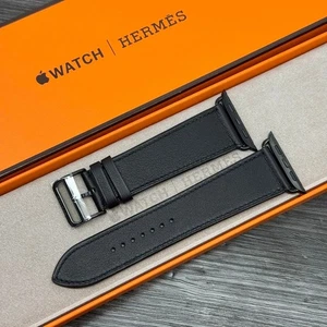 Hermes Apple Watch Armband Strap Noir Schwarz Leder Beschichtet 42/44/45/46/49mm - Bild 1 von 9