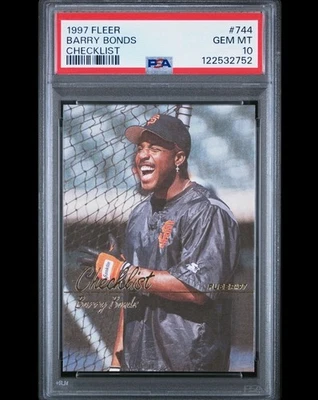 Fleer Checklist 1997 Barry Bonds #744 PSA 10 gemas como nuevo Gigantes Salón de la fama Foto 1 de 4