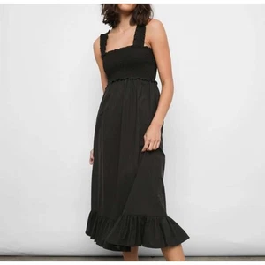 Vestido Midi Rails Negro Cuello Cuadrado Volantes Tirantes Costero Causal XS - Imagen 1 de 11