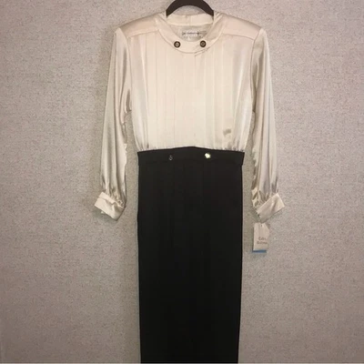 Mono Liz Claiborne Elegante Crema y Negro Satinado Vintage Talla 4P Nuevo con Etiquetas Foto 1 de 4