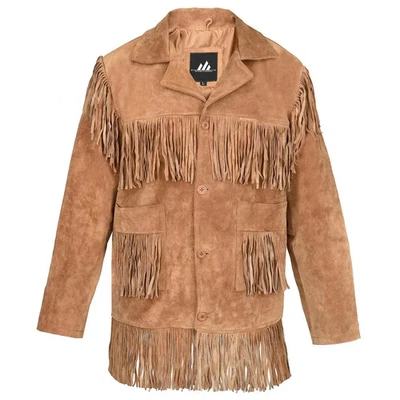 Vintage Brown Suede Leather Western Jacket: Cowboy Fringe Beaded Coat - Image 1 of 3