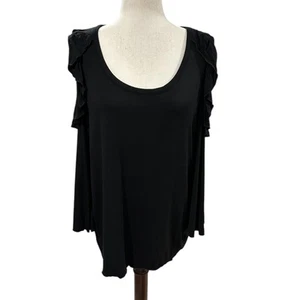 NEU NEU MIT ETIKETT Chaser schwarz Cold Shoulder Rüschenärmel Poly Mischung Top Größe L - Bild 1 von 5
