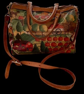 VINTAGE FALL PUMPKIN ORCHARD PRINT WATERPROOF SATCHEL BAG Shoulder Bag PURSE - Picture 1 of 9