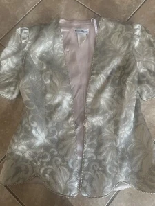 Karen Miller 8 Vintage Jacquard SS Jacket Blazer Gold Padded Shoulders  - Picture 1 of 9